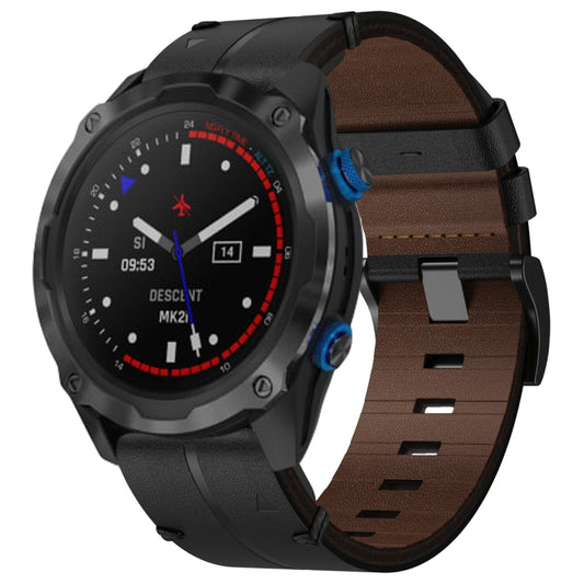 For Garmin Epix Pro 47mm Leather Textured 22mm Watch Band(Black) - Watch Bands by buy2fix | Online Shopping UK | buy2fix
