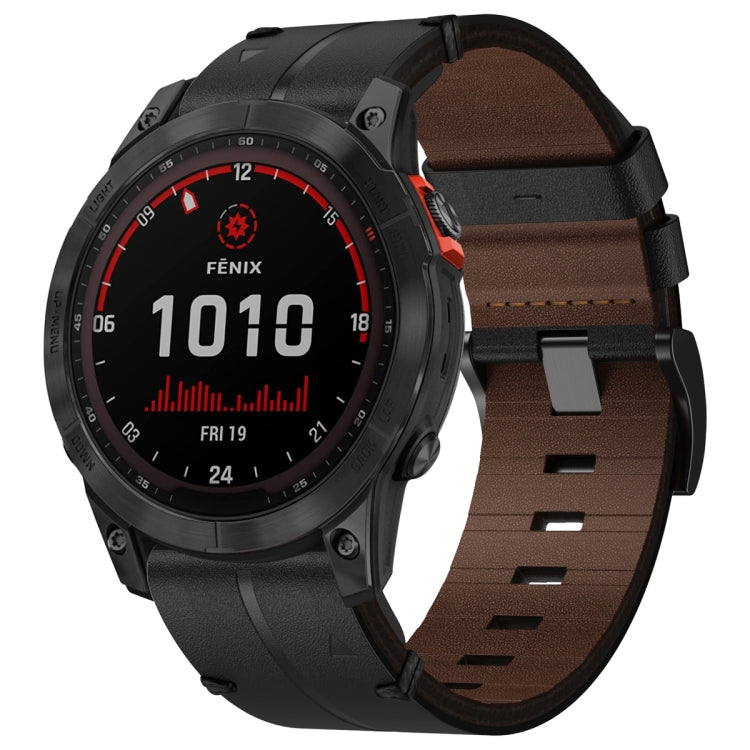 For Garmin Fenix 7 Leather Textured 22mm Watch Band(Black) - Watch Bands by buy2fix | Online Shopping UK | buy2fix