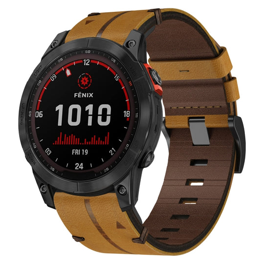 For Garmin Fenix 7 Solar Leather Textured 22mm Watch Band(Brown)