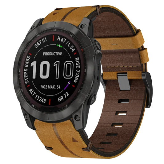 For Garmin Fenix 7 Sapphire Solar Leather Textured 22mm Watch Band(Brown) - Watch Bands by buy2fix | Online Shopping UK | buy2fix