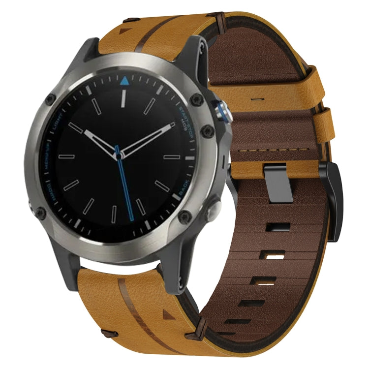 For Garmin Quatix 5 Leather Textured 22mm Watch Band(Brown) - Watch Bands by buy2fix | Online Shopping UK | buy2fix