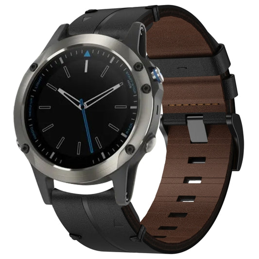 For Garmin Quatix 5 Sapphire Leather Textured 22mm Watch Band(Black) - Watch Bands by buy2fix | Online Shopping UK | buy2fix