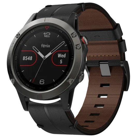 For Garmin Fenix 5 Leather Textured 22mm Watch Band(Black) - Watch Bands by buy2fix | Online Shopping UK | buy2fix