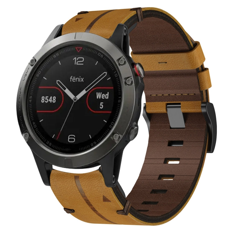 For Garmin Fenix 5 Leather Textured 22mm Watch Band(Brown) - Watch Bands by buy2fix | Online Shopping UK | buy2fix