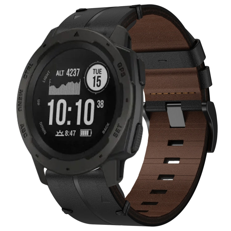 For Garmin Instinct Leather Textured 22mm Watch Band(Black) - Watch Bands by buy2fix | Online Shopping UK | buy2fix