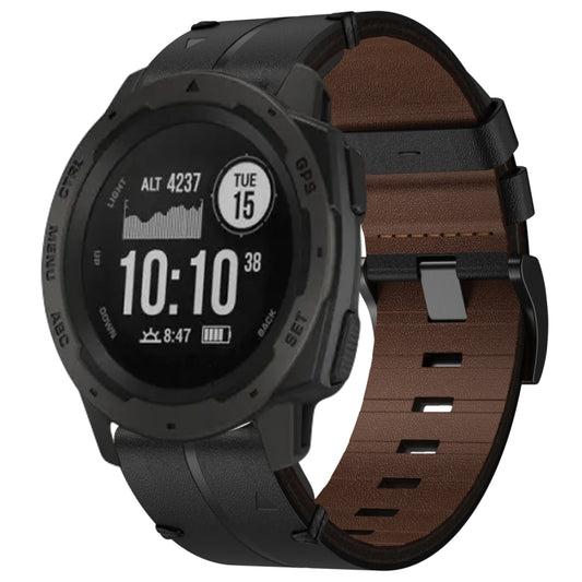 For Garmin Instinct Leather Textured 22mm Watch Band(Black) - Watch Bands by buy2fix | Online Shopping UK | buy2fix