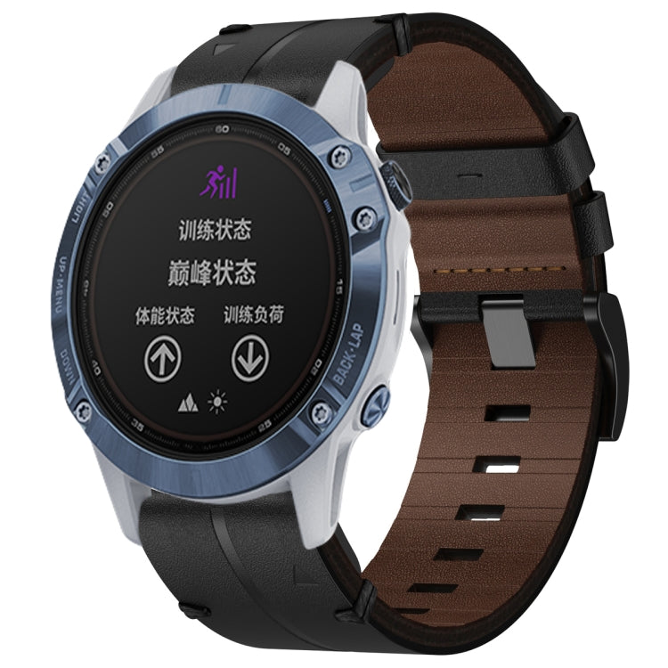 For Garmin Fenix 6 GPS Leather Textured 22mm Watch Band(Black) - Watch Bands by buy2fix | Online Shopping UK | buy2fix