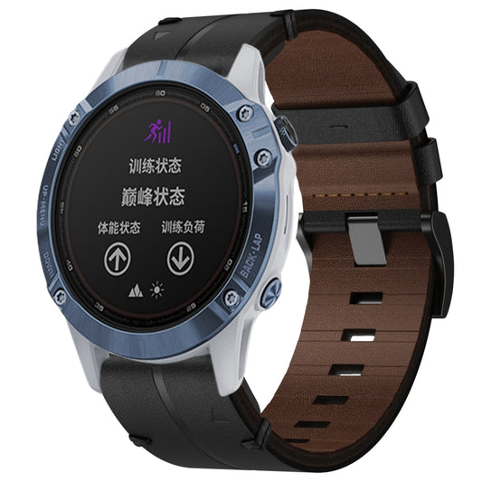 For Garmin Fenix 6 GPS Leather Textured 22mm Watch Band(Black) - Watch Bands by buy2fix | Online Shopping UK | buy2fix