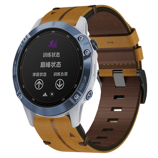 For Garmin Fenix 6 GPS Leather Textured 22mm Watch Band(Brown) - Watch Bands by buy2fix | Online Shopping UK | buy2fix