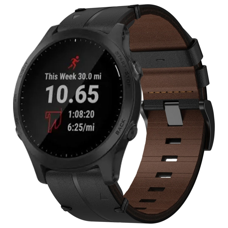 For Garmin Forerunner 945 Leather Textured 22mm Watch Band(Black) - Watch Bands by buy2fix | Online Shopping UK | buy2fix