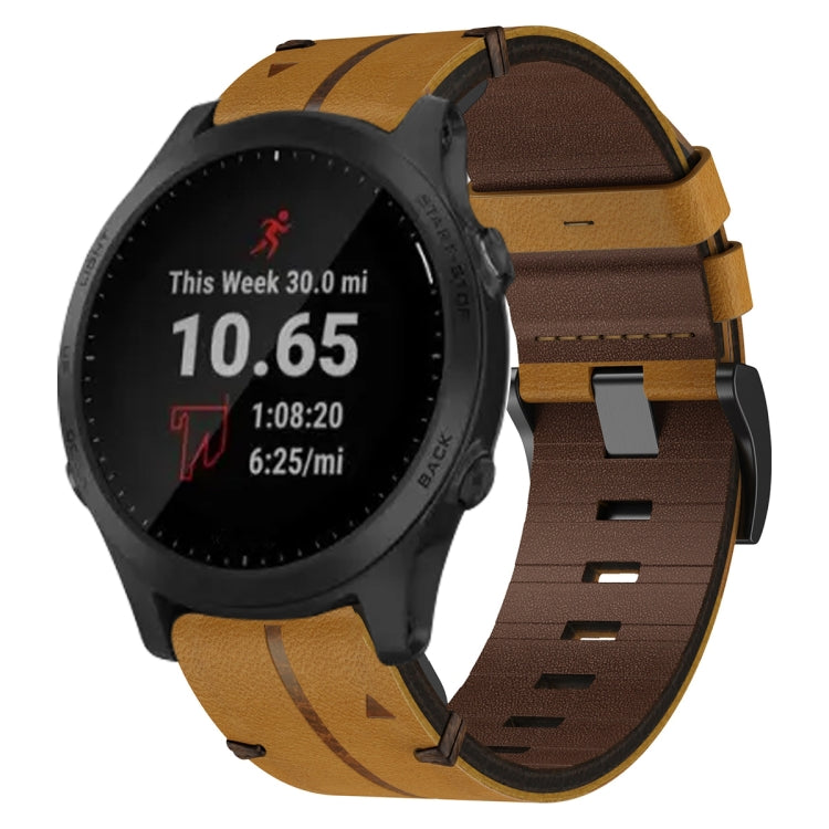 For Garmin Forerunner 945 Leather Textured 22mm Watch Band(Brown) - Watch Bands by buy2fix | Online Shopping UK | buy2fix