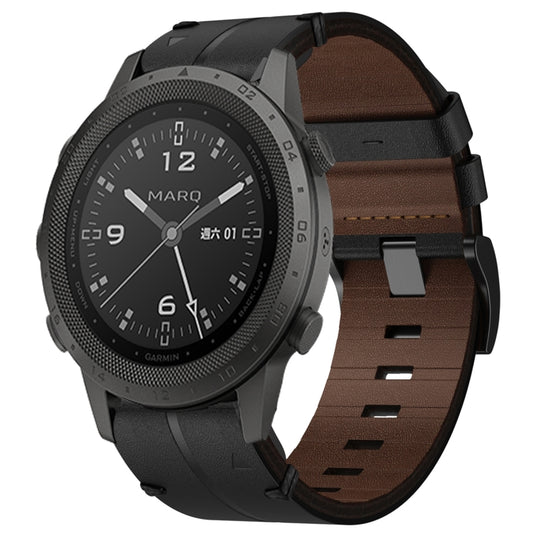 For Garmin MARQ Commander Leather Textured 22mm Watch Band(Black) - Watch Bands by buy2fix | Online Shopping UK | buy2fix
