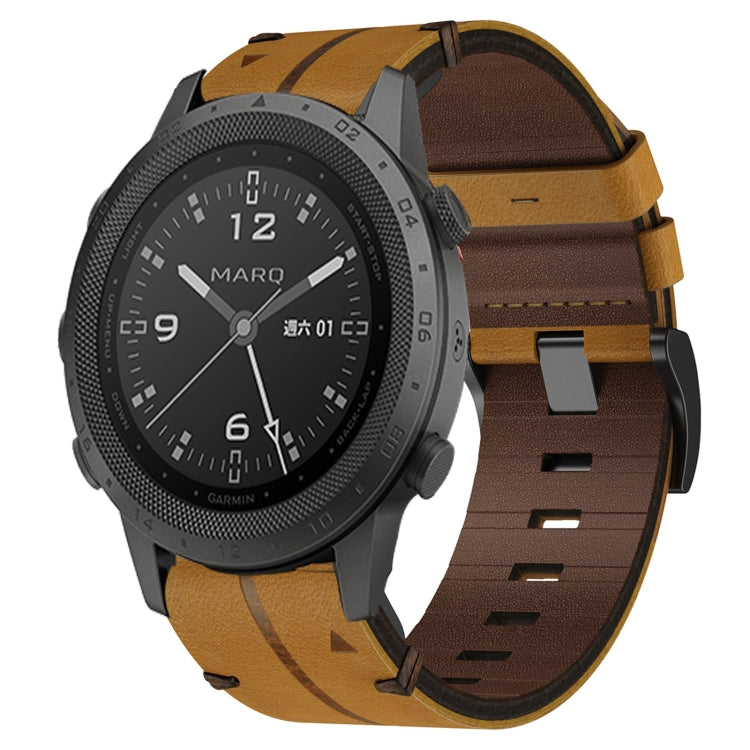 For Garmin MARQ Commander Leather Textured 22mm Watch Band(Brown) - Watch Bands by buy2fix | Online Shopping UK | buy2fix