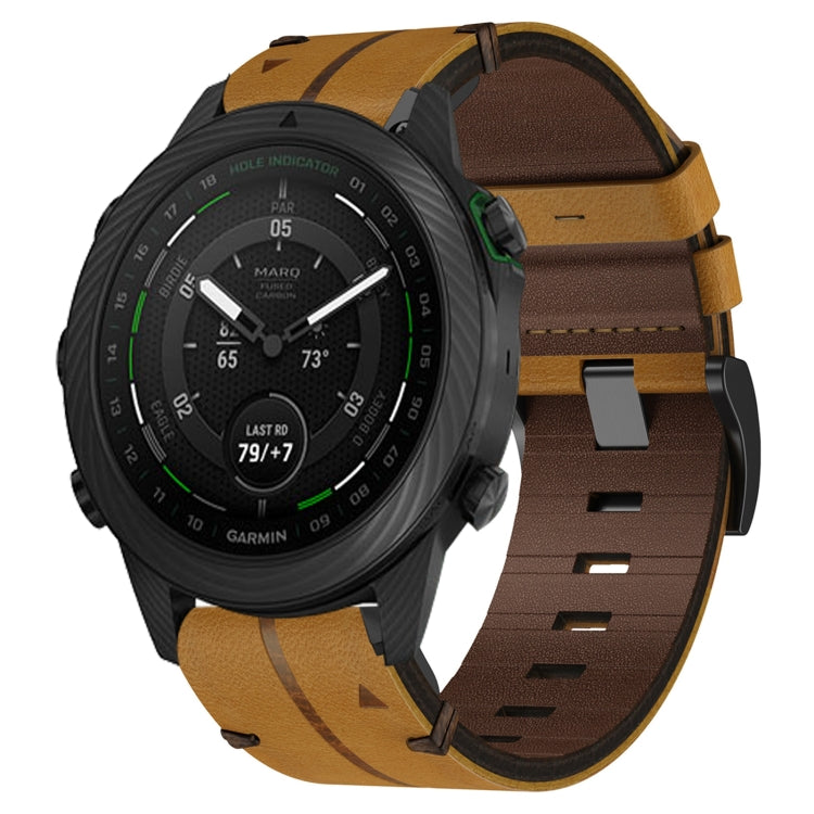 For Garmin MARQ Golfer Leather Textured 22mm Watch Band(Brown) - Watch Bands by buy2fix | Online Shopping UK | buy2fix