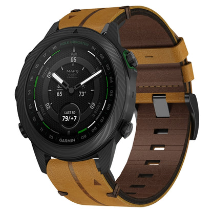 For Garmin MARQ Golfer Leather Textured 22mm Watch Band(Brown) - Watch Bands by buy2fix | Online Shopping UK | buy2fix