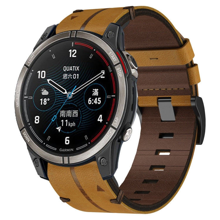 For Garmin Quatix 7 Pro Leather Textured 22mm Watch Band(Brown) - Watch Bands by buy2fix | Online Shopping UK | buy2fix