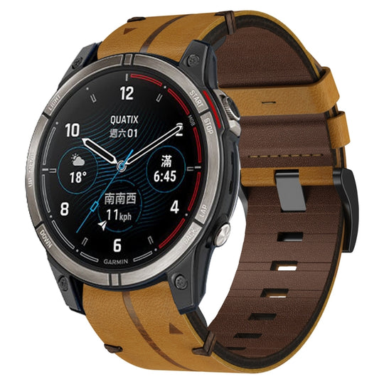 For Garmin Quatix 7 Pro Leather Textured 22mm Watch Band(Brown)