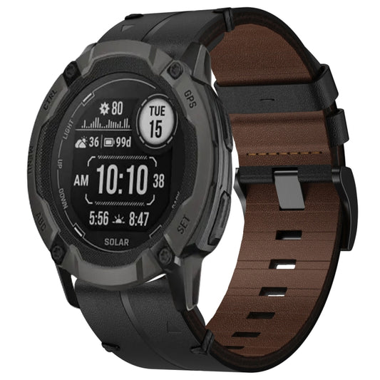For Garmin Instinct 2X Solar Leather Textured 26mm Watch Band(Black) - Watch Bands by buy2fix | Online Shopping UK | buy2fix