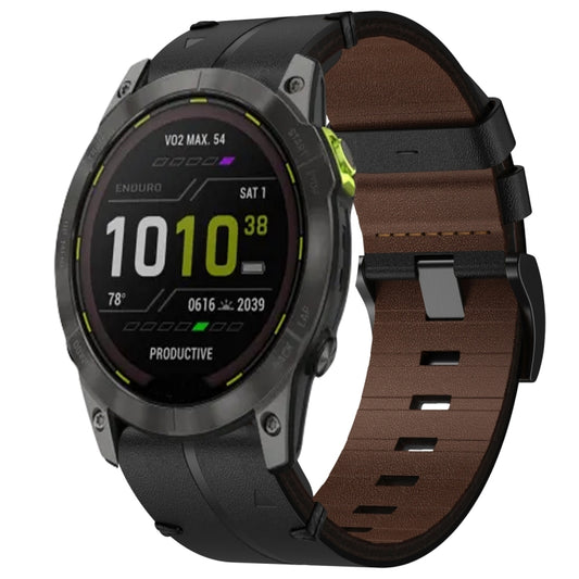 For Garmin Enduro 2 Leather Textured 26mm Watch Band(Black) - Watch Bands by buy2fix | Online Shopping UK | buy2fix