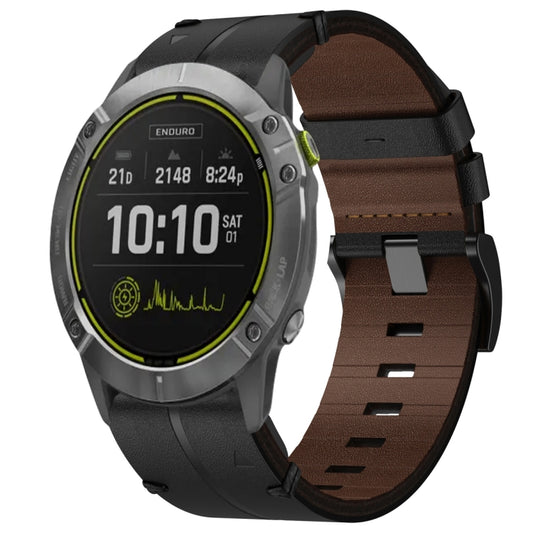 For Garmin Enduro Leather Textured 26mm Watch Band(Black) - Watch Bands by buy2fix | Online Shopping UK | buy2fix