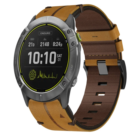 For Garmin Enduro Leather Textured 26mm Watch Band(Brown)