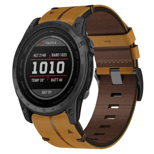 For Garmin Tactix 7 Leather Textured 26mm Watch Band(Brown) - Watch Bands by buy2fix | Online Shopping UK | buy2fix