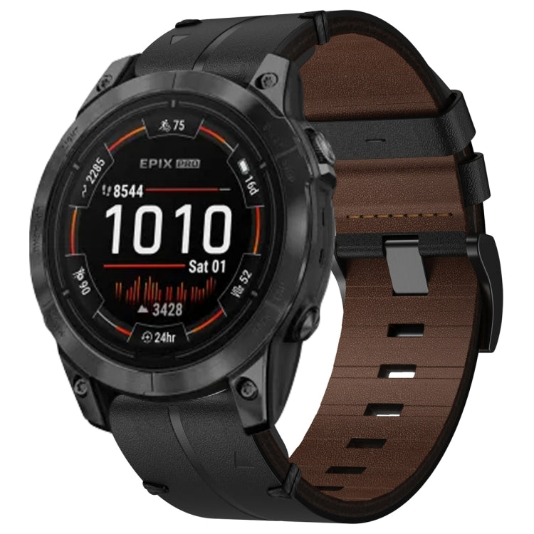 For Garmin Epix Pro 51mm Leather Textured 26mm Watch Band(Black) - Watch Bands by buy2fix | Online Shopping UK | buy2fix