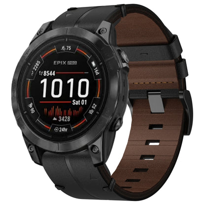 For Garmin Epix Pro 51mm Leather Textured 26mm Watch Band(Black) - Watch Bands by buy2fix | Online Shopping UK | buy2fix