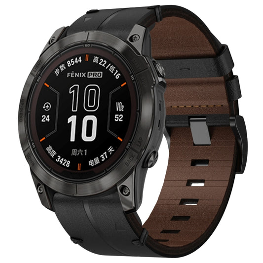 For Garmin Fenix 7X Pro 51mm Leather Textured 26mm Watch Band(Black) - Watch Bands by buy2fix | Online Shopping UK | buy2fix