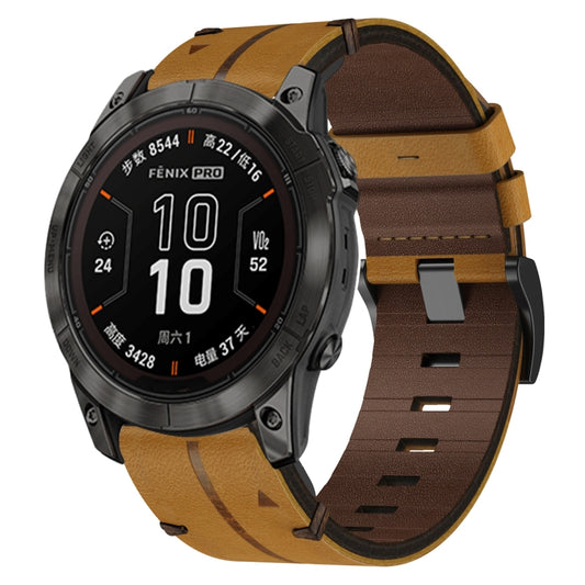 For Garmin Fenix 7X Pro 51mm Leather Textured 26mm Watch Band(Brown) - Watch Bands by buy2fix | Online Shopping UK | buy2fix