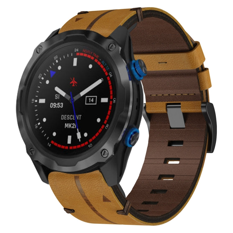 For Garmin Descent MK 2i Leather Textured 26mm Watch Band(Brown) - Watch Bands by buy2fix | Online Shopping UK | buy2fix