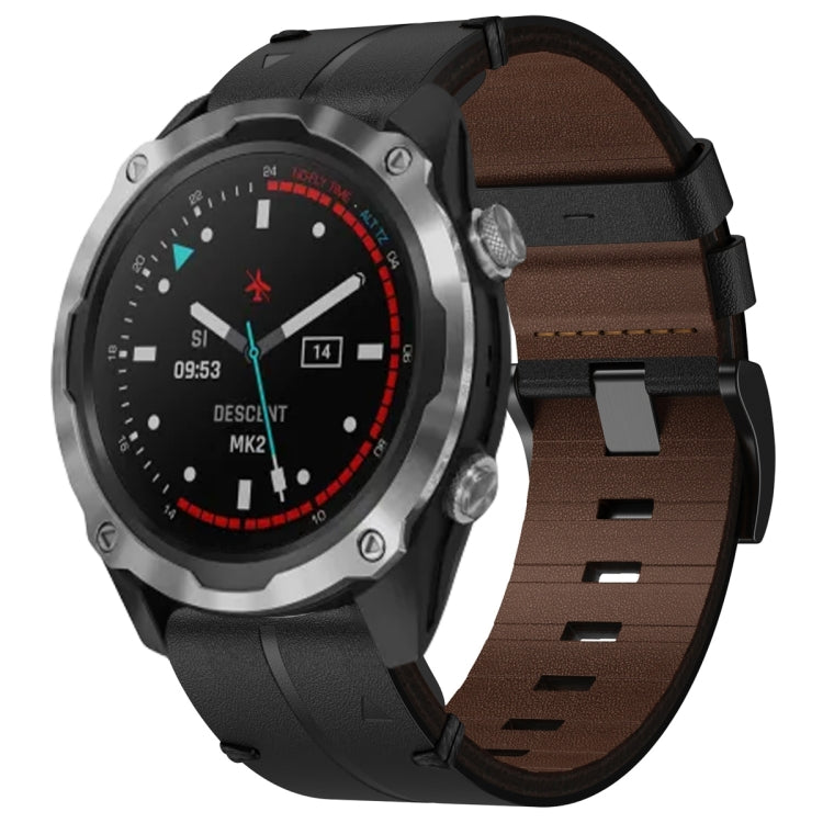 For Garmin Descent MK 2 Leather Textured 26mm Watch Band(Black) by buy2fix