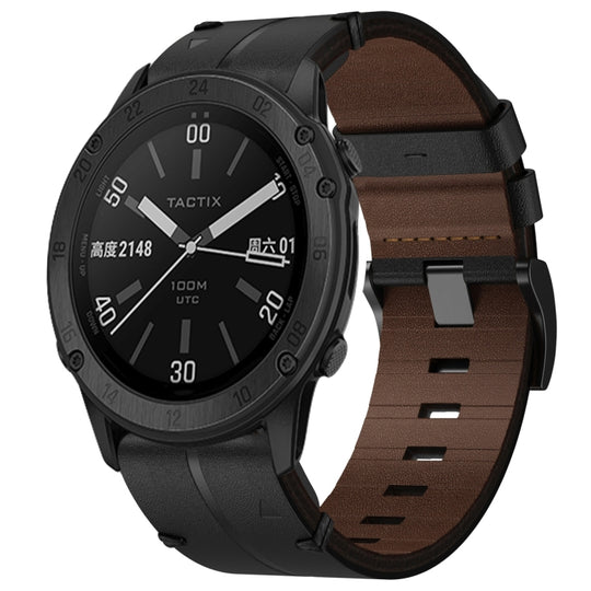 For Garmin Tactix Delta Leather Textured 26mm Watch Band(Black)