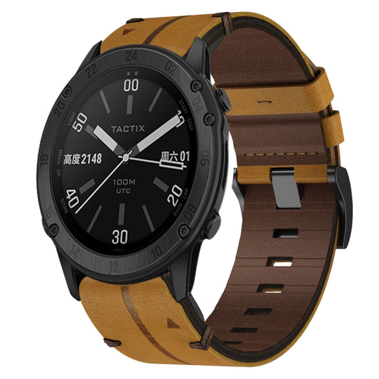 For Garmin Tactix Delta Leather Textured 26mm Watch Band(Brown)