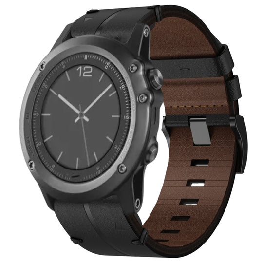 For Garmin Fenix 3 Leather Textured 26mm Watch Band(Black)