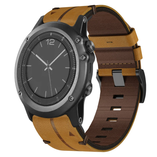 For Garmin Fenix 3 Sapphire Leather Textured 26mm Watch Band(Brown)