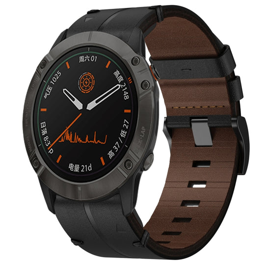 For Garmin Fenix 6X Pro Leather Textured 26mm Watch Band(Black)