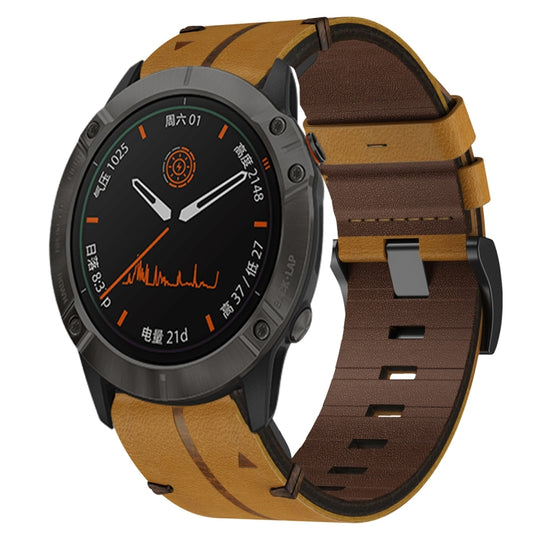 For Garmin Fenix 6X Pro Leather Textured 26mm Watch Band(Brown)