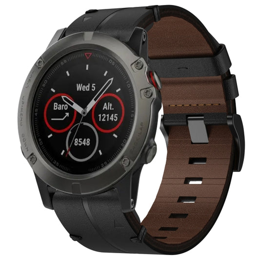 For Garmin Fenix 5X Sapphire Leather Textured 26mm Watch Band(Black) - Watch Bands by buy2fix | Online Shopping UK | buy2fix