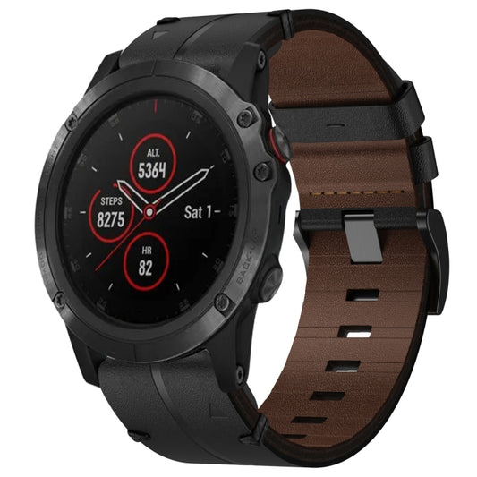 For Garmin Fenix 5X Plus Leather Textured 26mm Watch Band(Black) - Watch Bands by buy2fix | Online Shopping UK | buy2fix