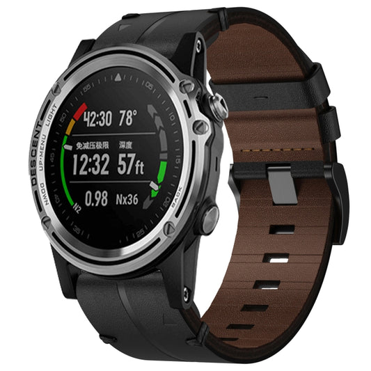 For Garmin Descent MK 1 Leather Textured 26mm Watch Band(Black) - Watch Bands by buy2fix | Online Shopping UK | buy2fix
