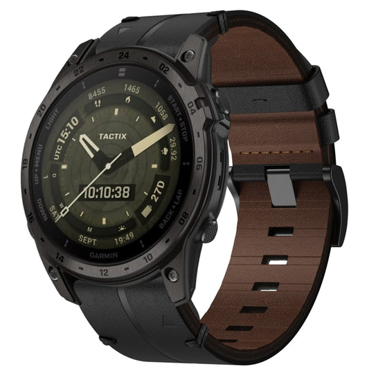 For Garmin Tactix 7 AMOLED Leather Textured 26mm Watch Band(Black) - Watch Bands by buy2fix | Online Shopping UK | buy2fix