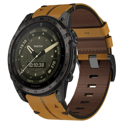 For Garmin Tactix 7 AMOLED Leather Textured 26mm Watch Band(Brown) - Watch Bands by buy2fix | Online Shopping UK | buy2fix