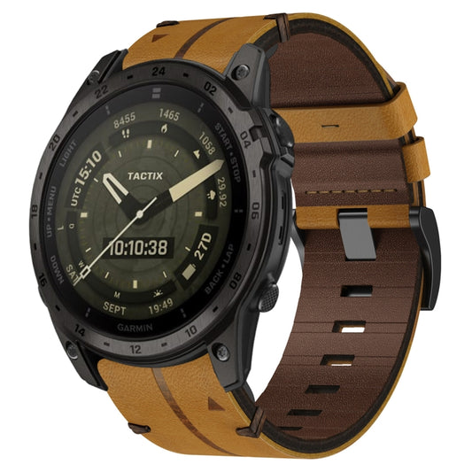 For Garmin Tactix 7 AMOLED Leather Textured 26mm Watch Band(Brown) - Watch Bands by buy2fix | Online Shopping UK | buy2fix