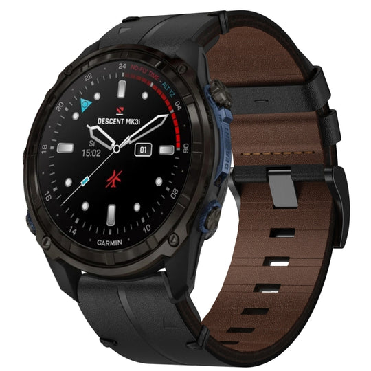 For Garmin Descent Mk3i 51mm Leather Textured 26mm Watch Band(Black)