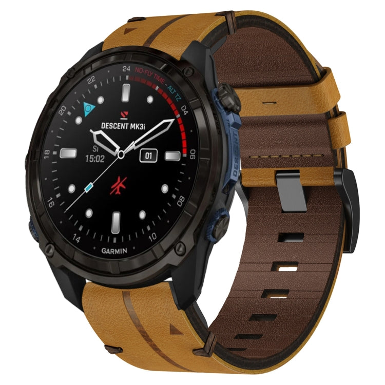 For Garmin Descent Mk3i 51mm Leather Textured 26mm Watch Band(Brown) - Watch Bands by buy2fix | Online Shopping UK | buy2fix