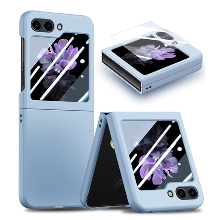 For Samsung Galaxy Z Flip5 JUNSUNMAY Smoothly PC + 9H Tempered Glass Protector Folding Phone Case(Light Blue) - Galaxy Z Flip5 Cases by JUNSUNMAY | Online Shopping UK | buy2fix