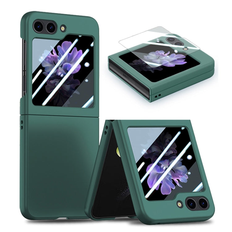 For Samsung Galaxy Z Flip5 JUNSUNMAY Smoothly PC + 9H Tempered Glass Protector Folding Phone Case(Dark Green) - Galaxy Z Flip5 Cases by JUNSUNMAY | Online Shopping UK | buy2fix