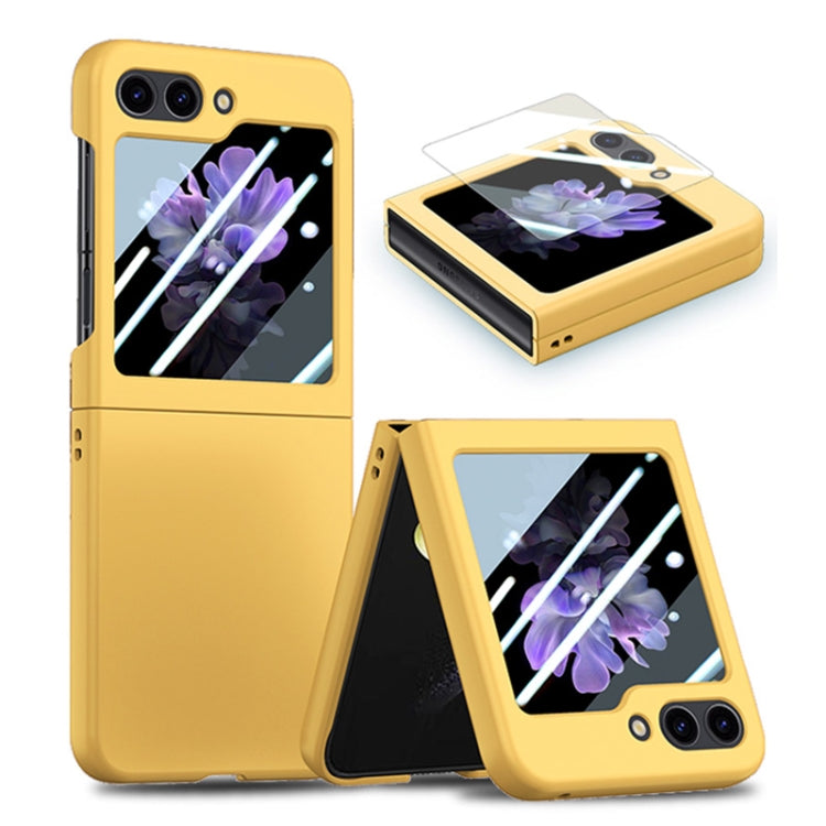 For Samsung Galaxy Z Flip5 JUNSUNMAY Smoothly PC + 9H Tempered Glass Protector Folding Phone Case(Yellow) - Galaxy Z Flip5 Cases by JUNSUNMAY | Online Shopping UK | buy2fix