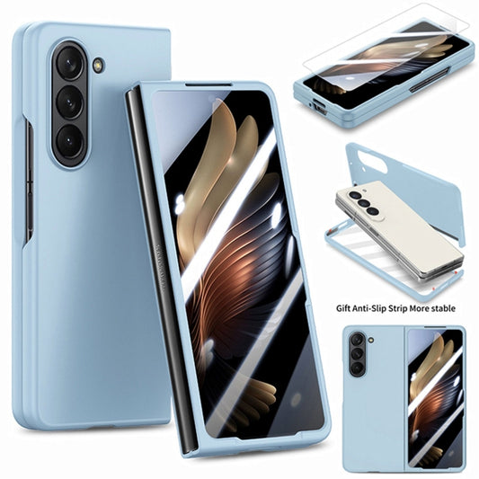 For Samsung Galaxy Z Fold5 JUNSUNMAY Smoothly PC + 9H Tempered Glass Protector Folding Phone Case(Light Blue) - Galaxy Z Fold5 Cases by JUNSUNMAY | Online Shopping UK | buy2fix